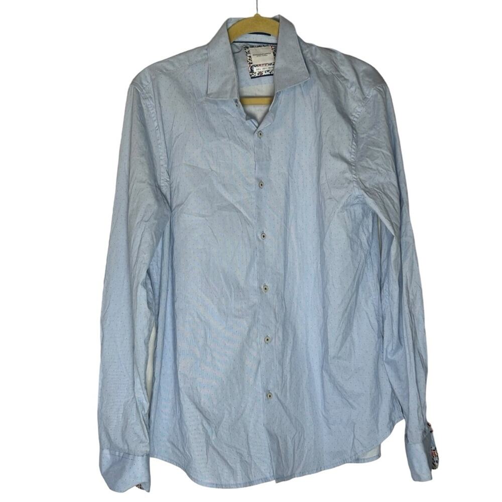 Denim & Flower Light Blue & Pink Polkadot Long Sleeve Button Up Shirt Size Large